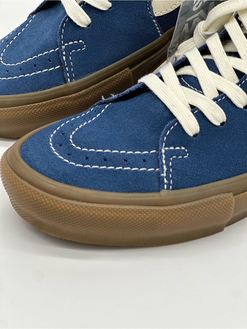 Vans Navy Canvas High-Top Sneakers with Cream Stripe - Picture 2 of 10